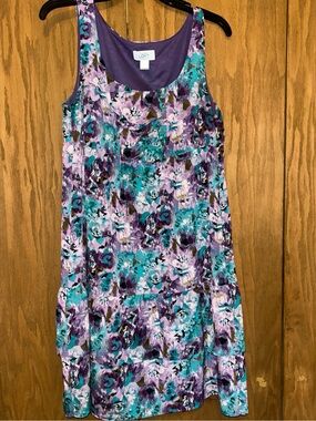 LOFT Teal and Purple Floral Tank Dress